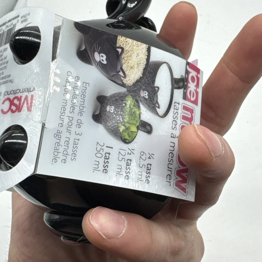 Joie Meow Black Cat Stackable Kitchen Measuring Cups 3 Piece Set New